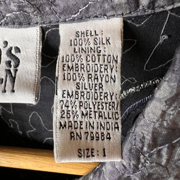 Chicos Shacket Womens Size 1/Medium Silver Gray Embroidered 100% Silk Buttons - Picture 9 of 16